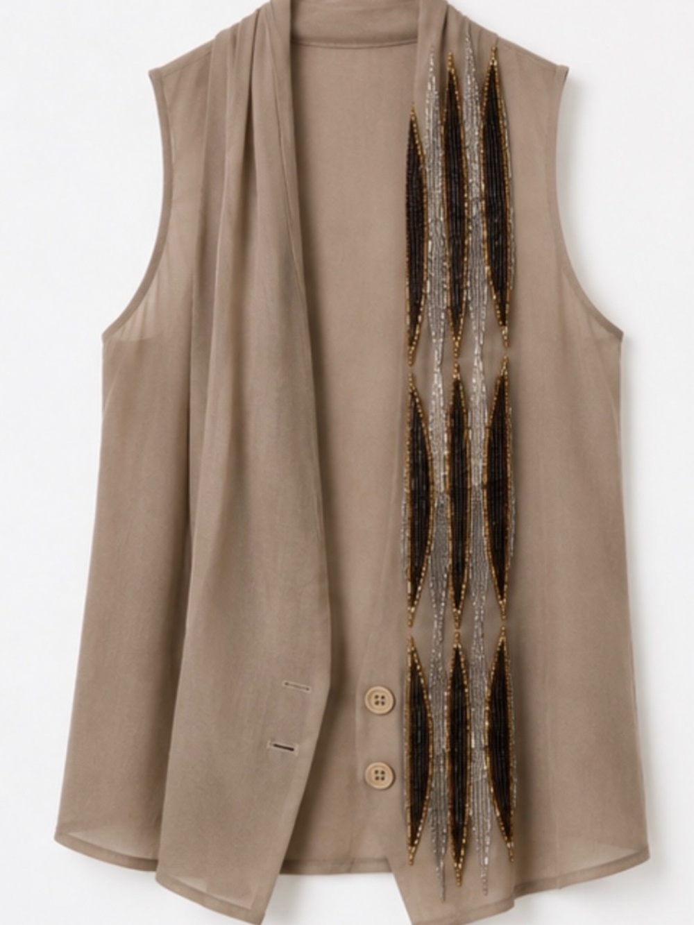 By Malene Birger Silk Beaded Sequin Draped Vest Women 42 Taupe Beige NWOT